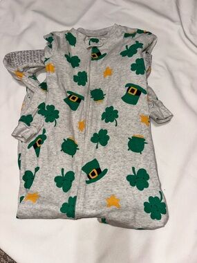 Carter's Gray Sleeper Pajama with Green Shamrocks and Yellow Stars